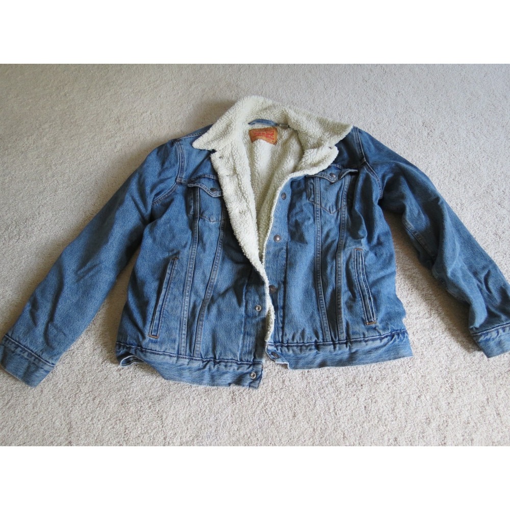 Levis Mens Sherpa Lined Trucker Denim Jacket Blue Size XL